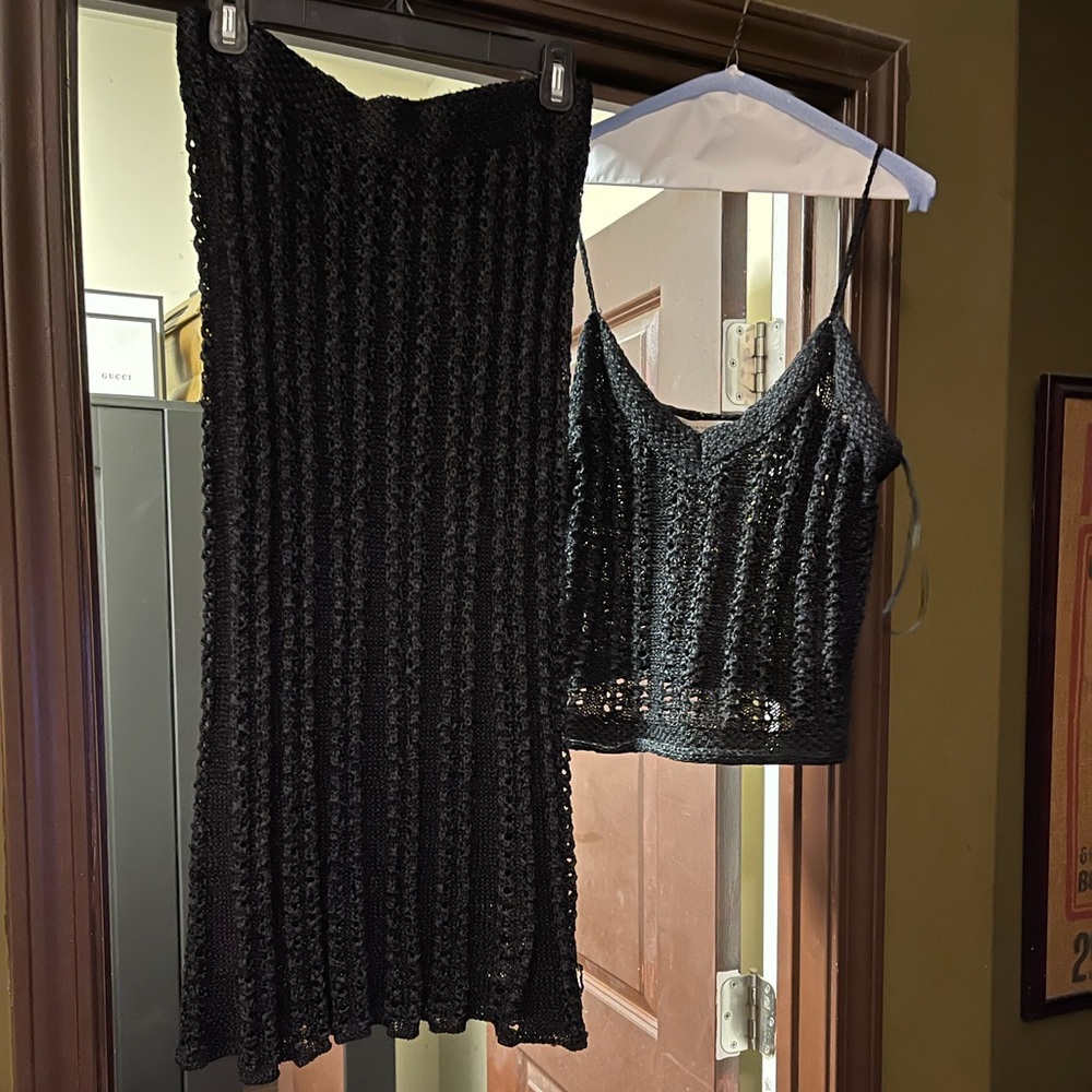 Rachel Roy Crochet Black Midi Skirt Set Size L very gently worn